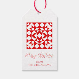 Vintage Red Christmas Geometric Quilt Personalised Gift Tags
