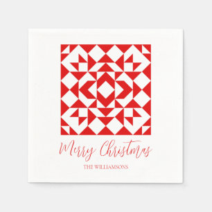 Vintage Red Christmas Geometric Quilt Personalised Napkin