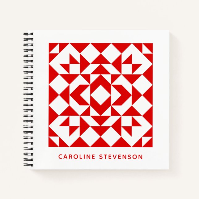 Vintage Red Christmas Geometric Quilt Personalised Notebook (Front)