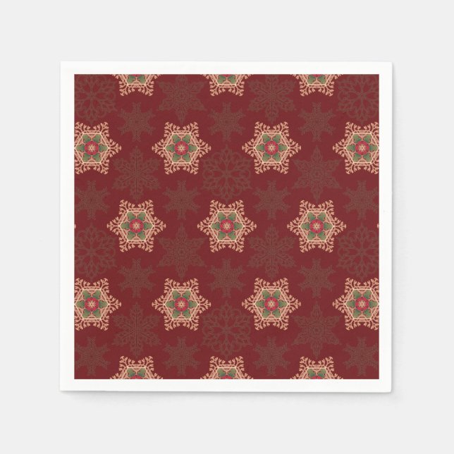 Vintage Red Christmas Holly Celtic Star Pattern Napkin (Front)