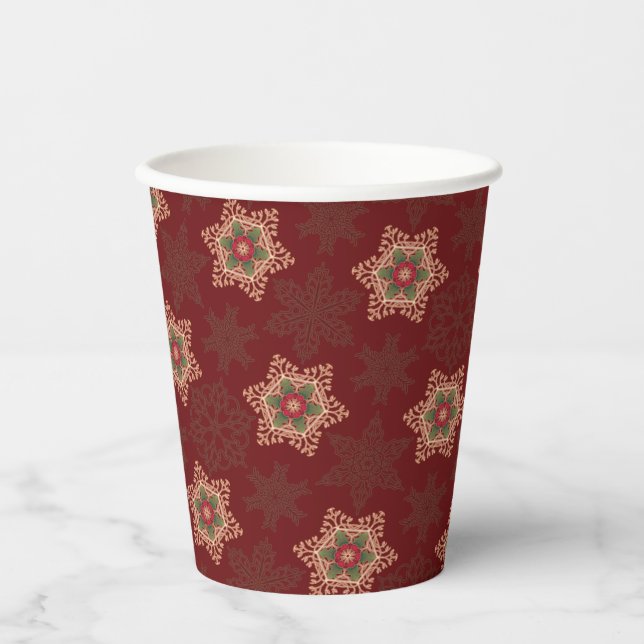Vintage Red Christmas Holly Celtic Star Pattern Paper Cups (Front)