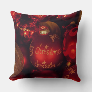 Vintage Red Christmas Ornaments Elegant Holiday Fe Cushion
