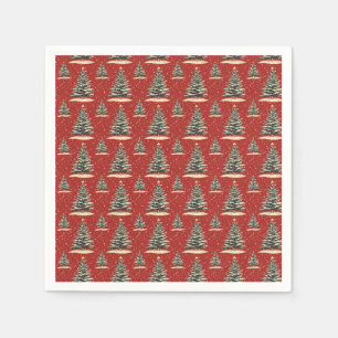 Vintage Red Christmas Tree Napkin