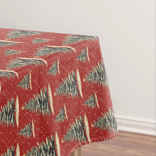 Vintage Red Christmas Tree Tablecloth