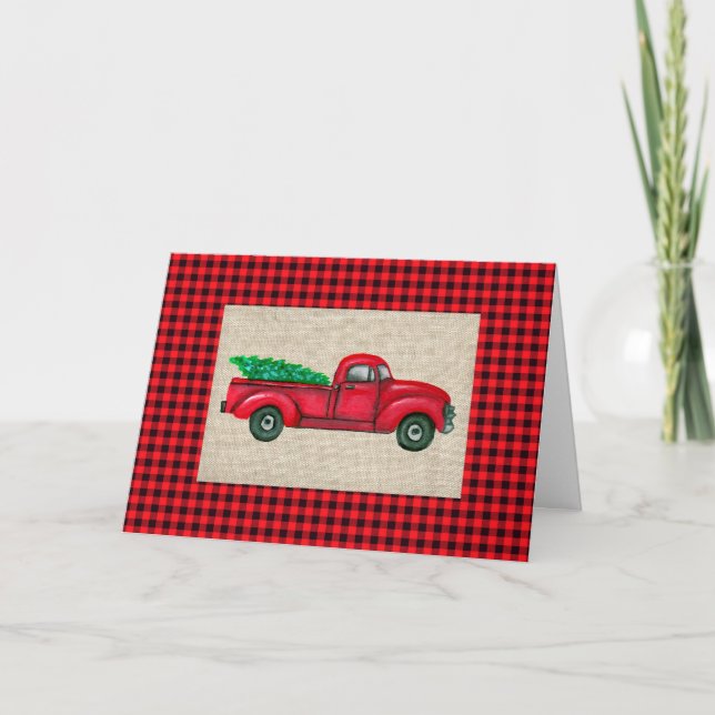 Vintage Red Christmas Tree Truck Christmas Card (Front)
