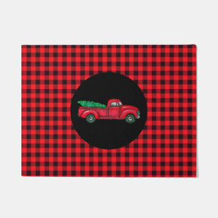 Vintage Red Christmas Tree Truck  Doormat