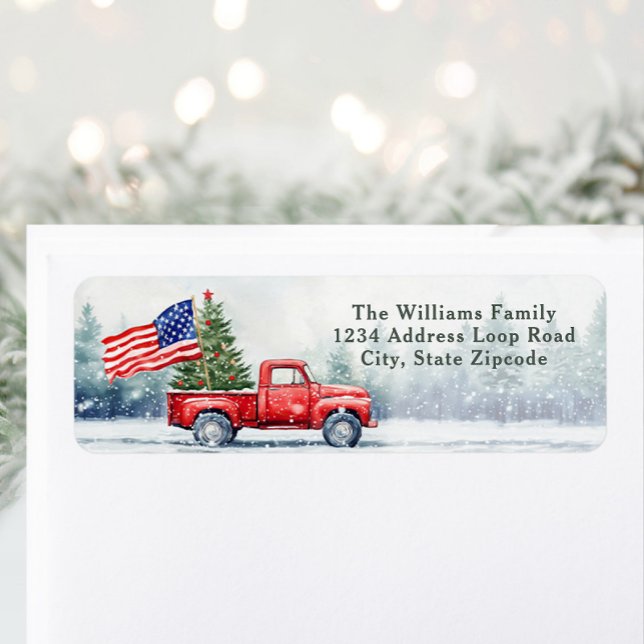 Vintage Red Christmas Truck Christmas Tree Flag (Vintage Red Christmas Truck Christmas Tree Flag Label)