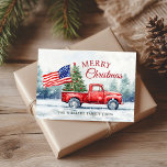 Vintage Red Christmas Truck Christmas Tree Flag Holiday Card<br><div class="desc">Vintage red Christmas truck with a Christmas tree and American flag Christmas card is a festive way to show your love for America and sending holiday wishes to your friends and family.</div>