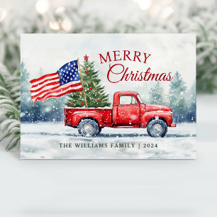Vintage Red Christmas Truck Christmas Tree Flag Holiday Card