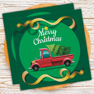 Vintage Red Christmas Truck Holiday Card