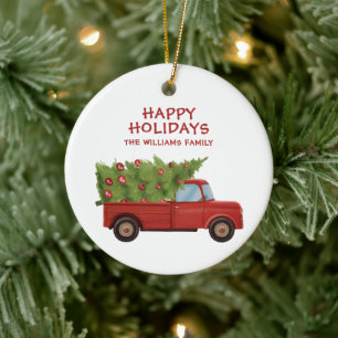 Vintage Red Christmas Truck Name  Ceramic Tree Decoration