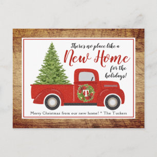 Vintage Red Christmas Truck New Address Moving Postcard