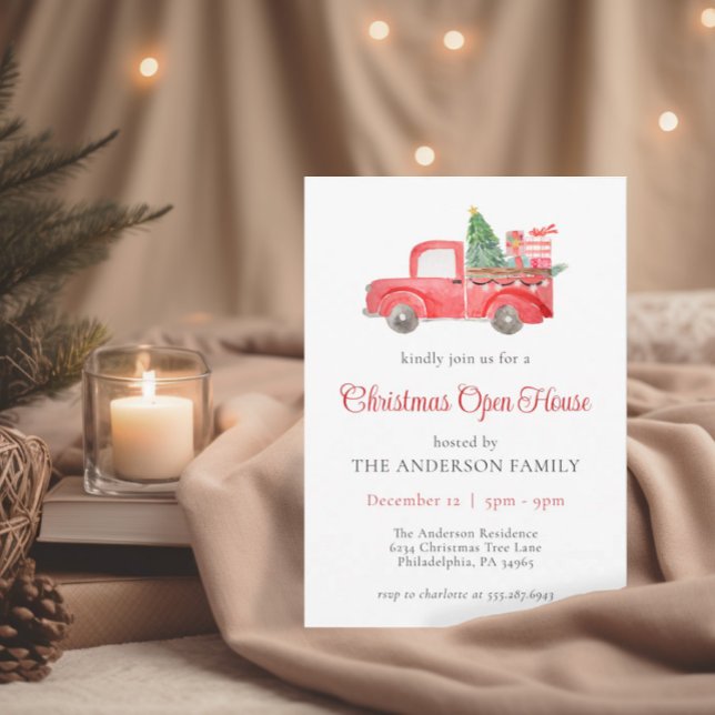 Vintage Red Christmas Truck Open House Party Card (Creator Uploaded)