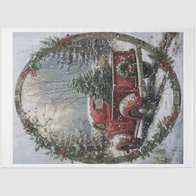 Vintage Red Christmas Truck Tissue Paper (Front)