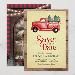 Vintage Red Christmas Truck Wedding Photo Save The Date
