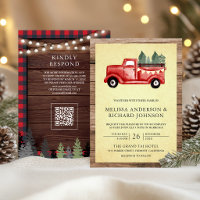 Vintage Red Christmas Truck Wood QR Code Wedding