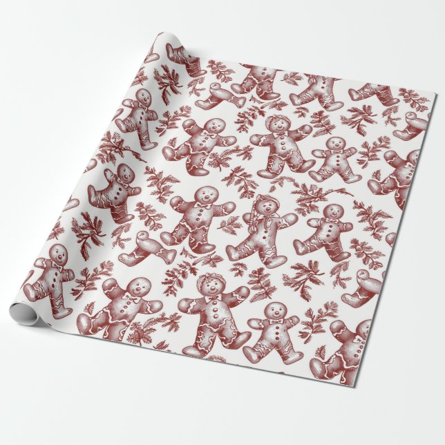 Vintage Red Christmas Wrapping Paper (Unrolled)