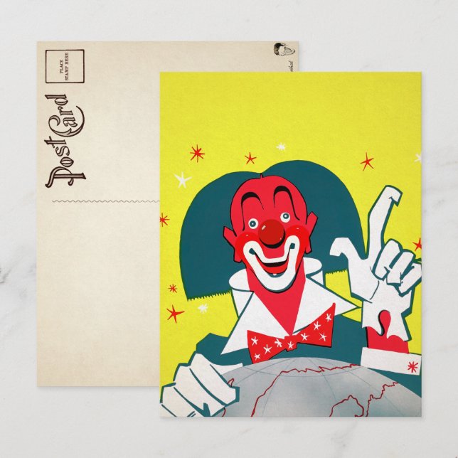 Vintage Red Clown Postcard (Front/Back)