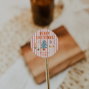 Vintage Red Colorful Illustrated Christmas Winter Classic Round Sticker