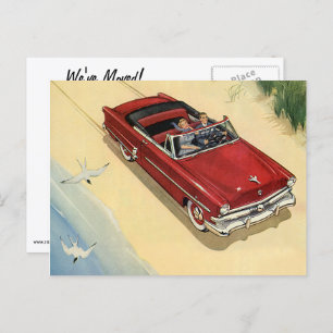 Vintage Red Convertible Car, Change of Address Announcement Postcard