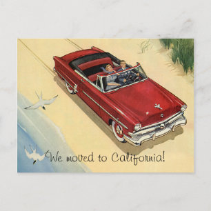 Vintage Red Convertible Car, Change of Address Announcement Postcard