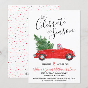 Vintage Red Convertible Car Holiday Party Invitation