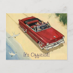 Vintage Red Convertible Car on Beach Save the Date Announcement Postcard