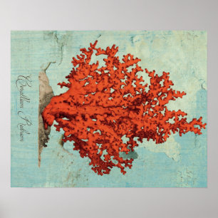 Vintage Red Coral Illustration Poster