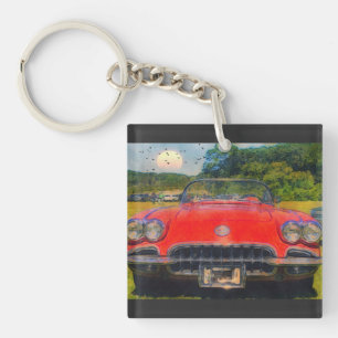Vintage Red Corvette  Key Ring