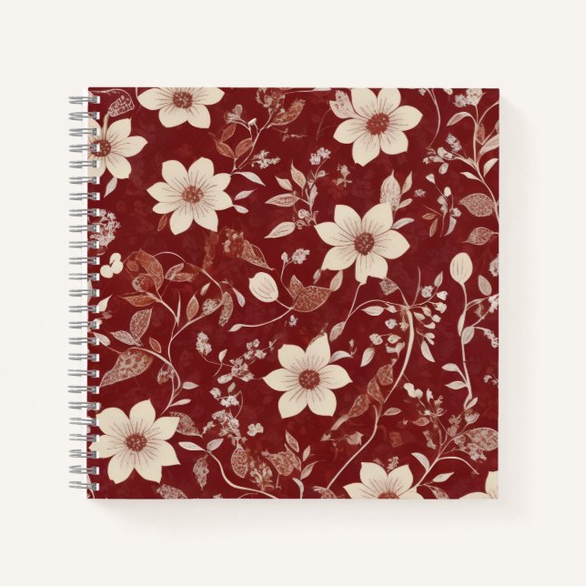 Vintage Red Cottage Botanical Floral Pattern Notebook (Front)