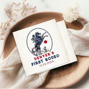 Vintage Red Cowboy First Rodeo Birthday Party Napkin