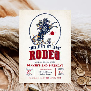 Vintage Red Cowboy Rodeo 2nd Birthday Invitation