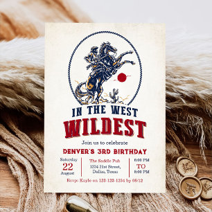 Vintage Red Cowboy Rodeo 3rd Birthday Invitation
