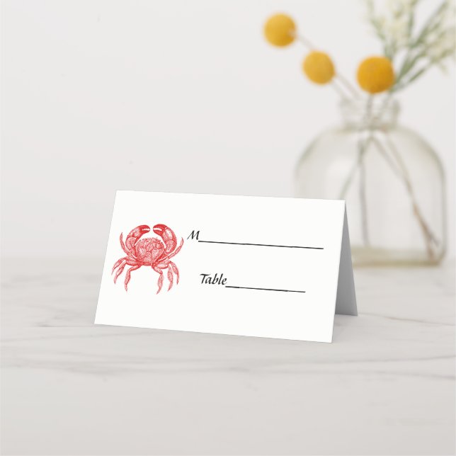 Vintage Red Crab #1 Drawing Place Card (Back)