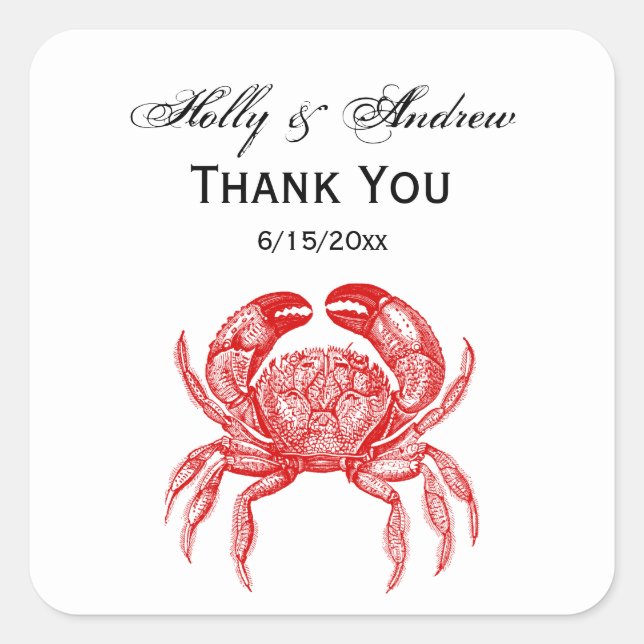 Vintage Red Crab #1 Drawing Square Sticker (Front)