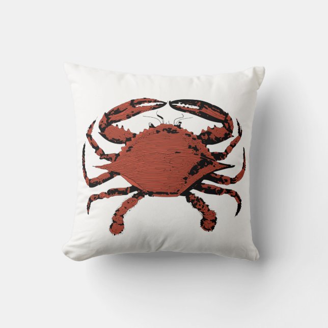 Vintage Red Crab Illustration - Nautical Style Cushion (Front)