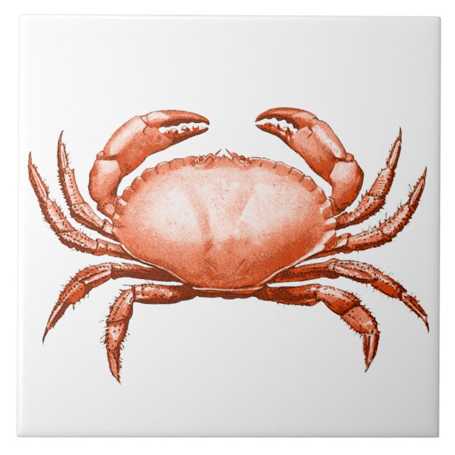 Vintage Red Crab Nautical Wildlife and Seafood  Tile (Front)