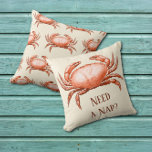 Vintage Red Crab Reversible Crabby Need a Nap  Cushion<br><div class="desc">A fun design I created from a vintage image of a crab, I colourized him red and added the text: Need a Nap? which is a template that you can change if you like. This design is reversible with a red tiled red crabby pattern on the back. The tilt is...</div>