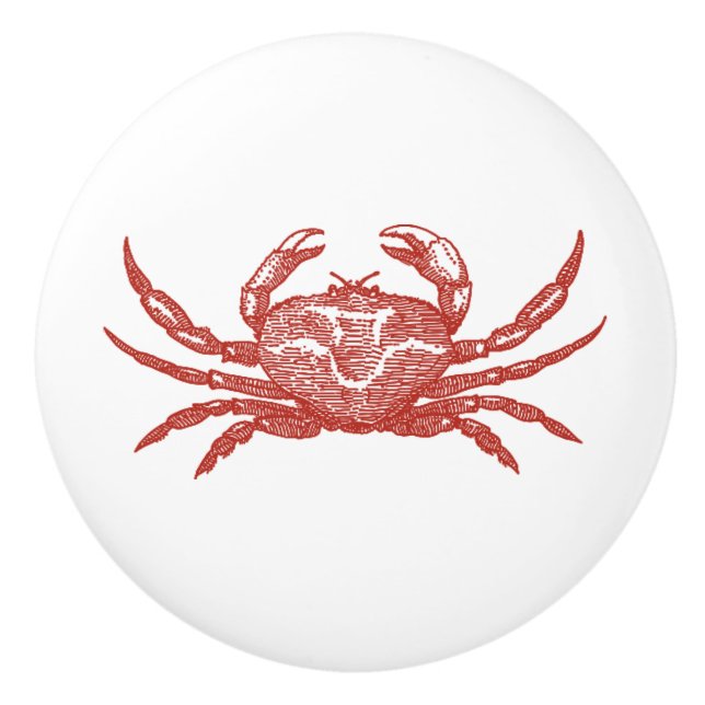 Vintage Red Crab "Woodcut" Ceramic Knob (Front)