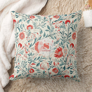 Vintage Red Daisy Floral Pattern - Botanical Cushion
