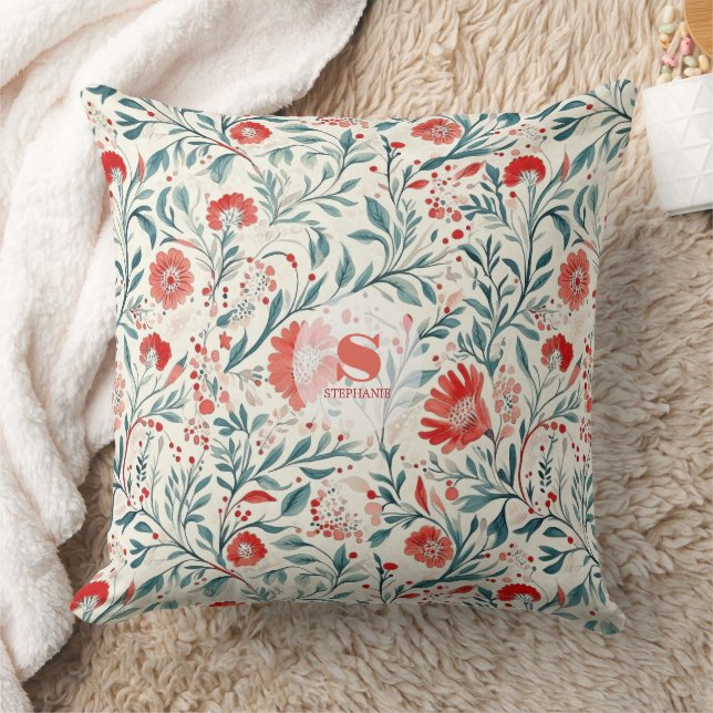 Vintage Red Daisy Floral Pattern - Botanical Cushion (Blanket)