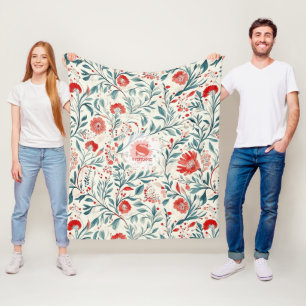 Vintage Red Daisy Floral Pattern - Botanical Fleece Blanket