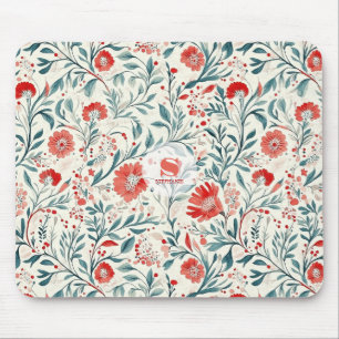 Vintage Red Daisy Floral Pattern - Botanical Mouse Mat
