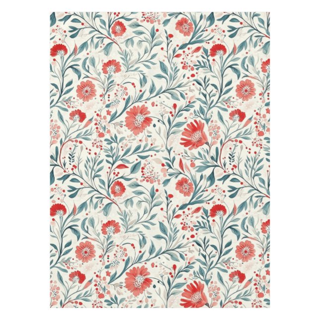 Vintage Red Daisy Floral Pattern - Botanical Tablecloth (Front)