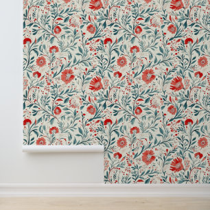 Vintage Red Daisy Floral Pattern - Botanical Wallpaper