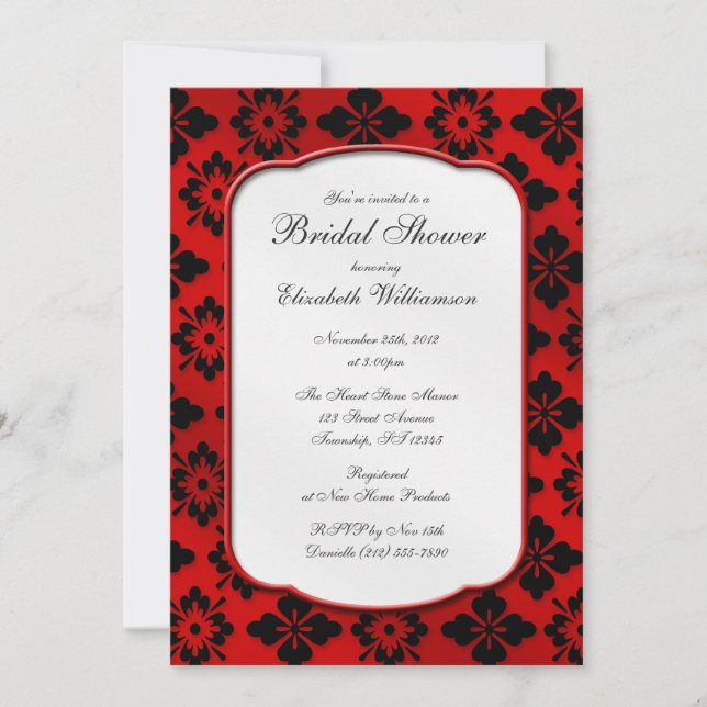 Vintage Red Damask Bridal Shower Invitations (Front)