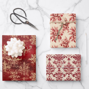 Vintage Red Damask Pattern Christmas Mix  Wrapping Paper Sheet