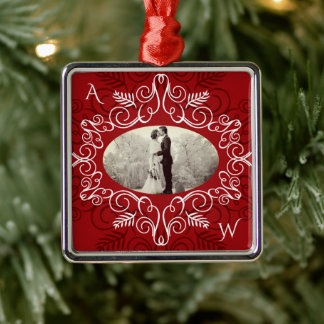 Vintage Red Deco Frame Festive Foliage Chic Photo Metal Tree Decoration