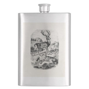 Vintage Red Deer Stag w/ Doe and Fawn Personalised Hip Flask