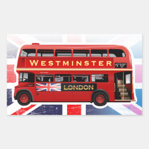 Vintage Red Double-decker London Bus Rectangular Sticker